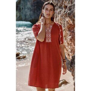 J.JILL Textured A-line Embroidered Dress In Coral Orange Size L